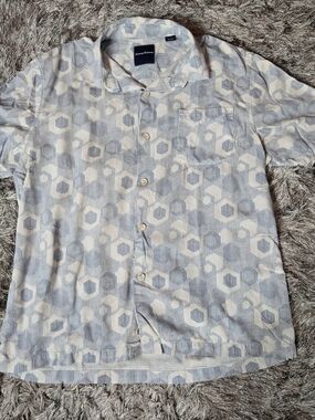Tommy Bahama Silk Light Blue & White Geo Print Camp Shirt